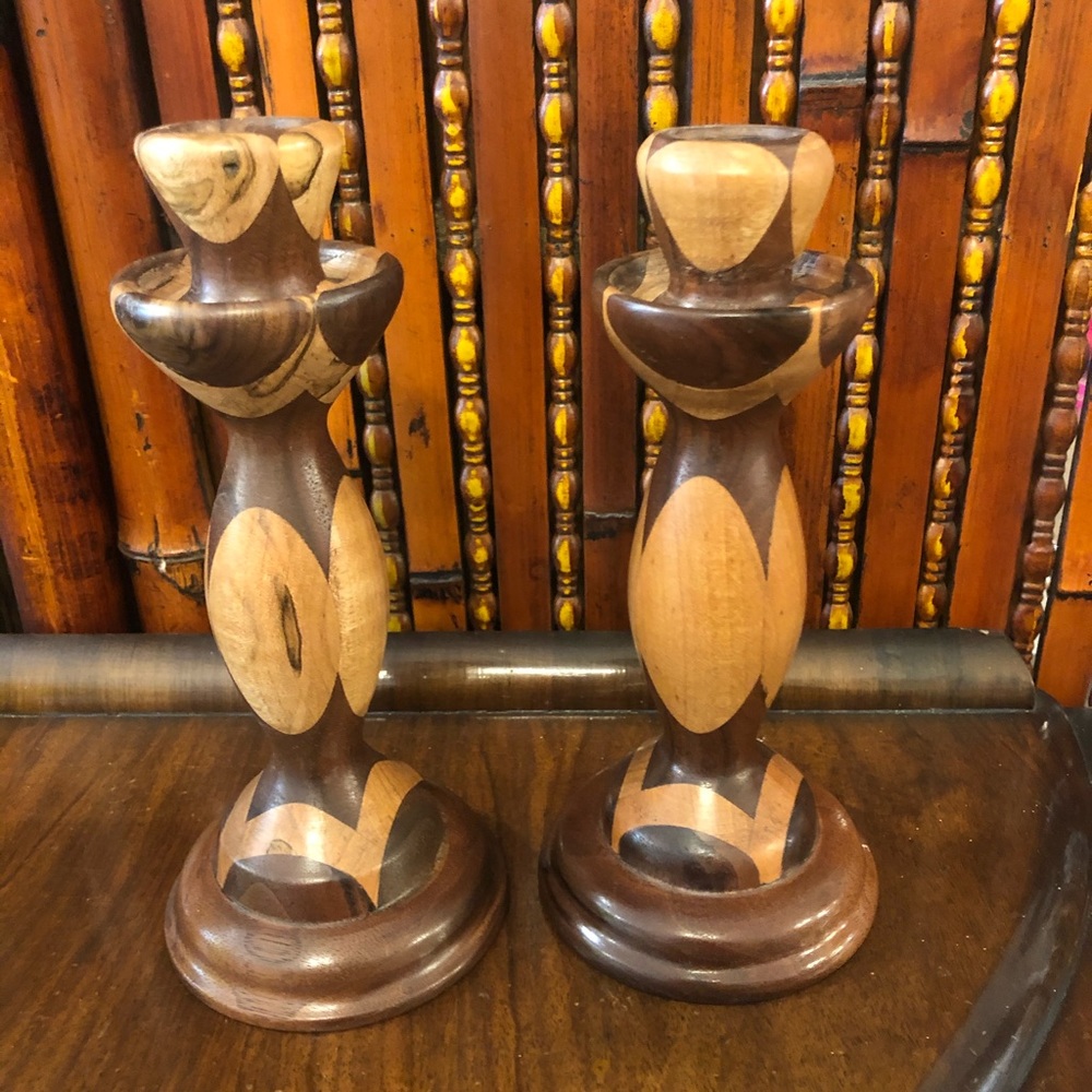 Pair Of Wooden Candle Holders